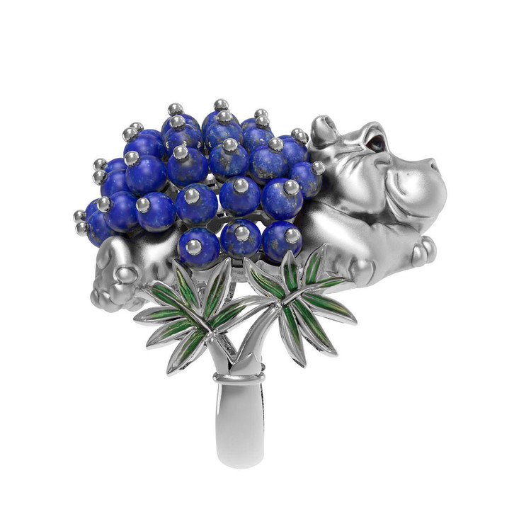 Кольцо из белого золота c эмалью и лазуритом