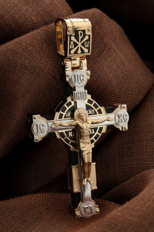 Крест из золота c эмаль и эбеновым деревом