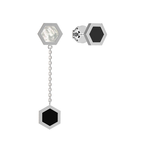 Серьги из белого золота c ониксом и перламутром