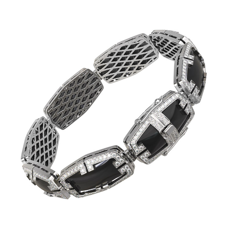 Браслет из белого золота c бриллиантами, рубином и ониксом