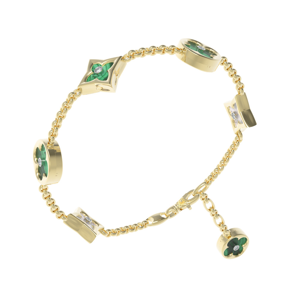 Браслет из лимонного золота c бриллиантами, малахитом и перламутром