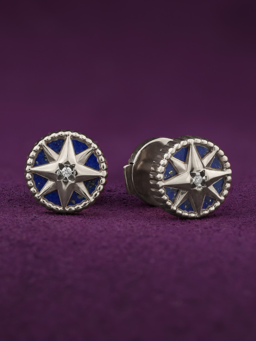 Серьги из белого золота c бриллиантами и лазуритом