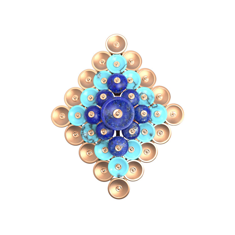 Кольцо из золота c бирюзой и лазуритом