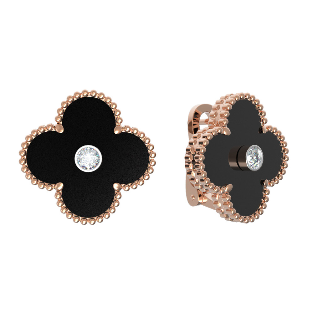 Серьги из золота c бриллиантами и ониксом