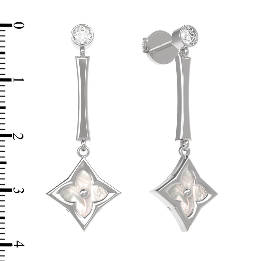 Серьги из белого золота c фианитом и перламутром