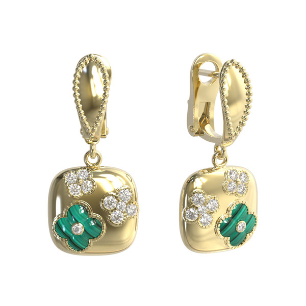 Серьги из лимонного золота c бриллиантами и малахитом