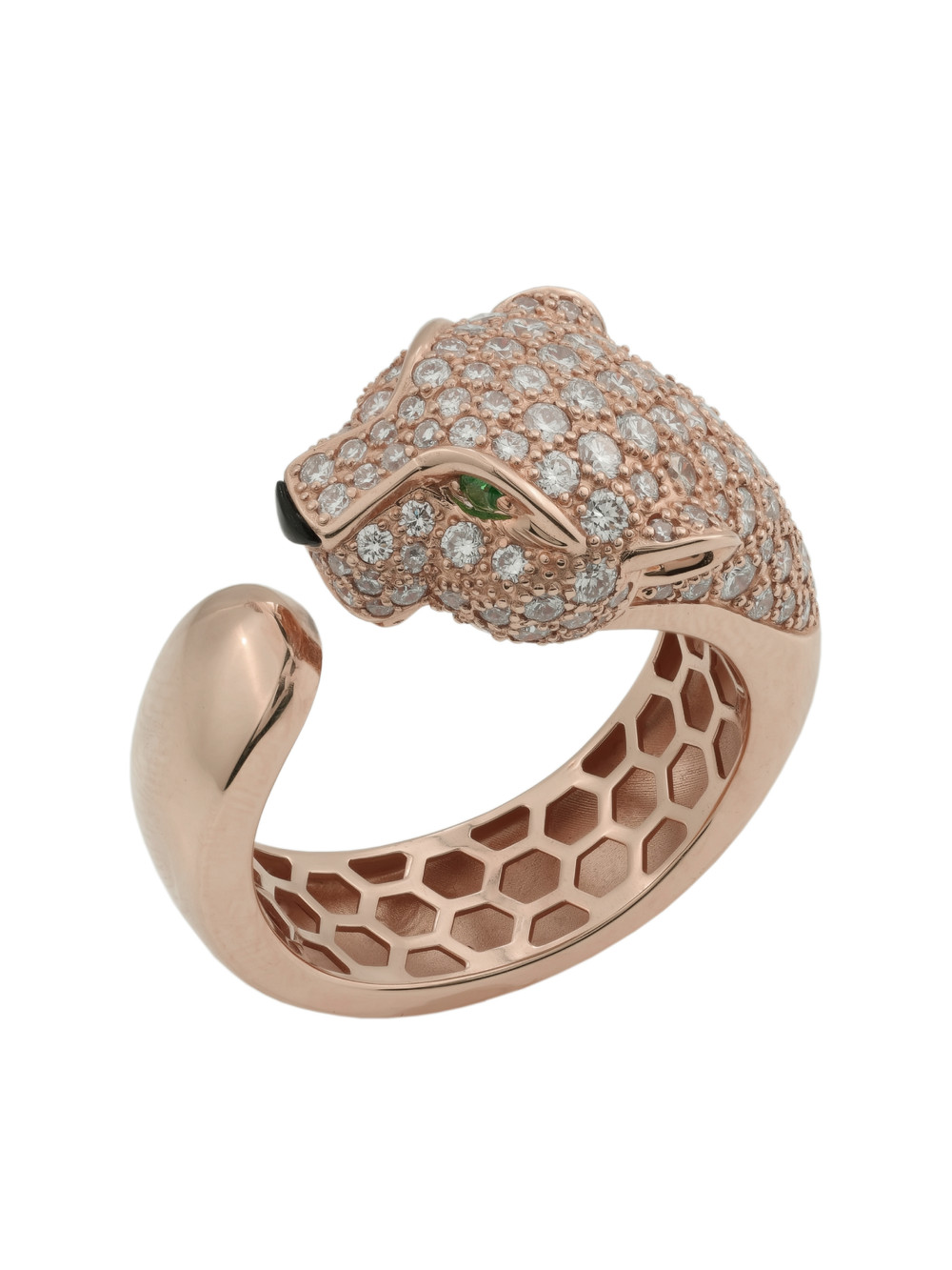 Кольцо из розового золота c бриллиантами, изумрудом и ониксом