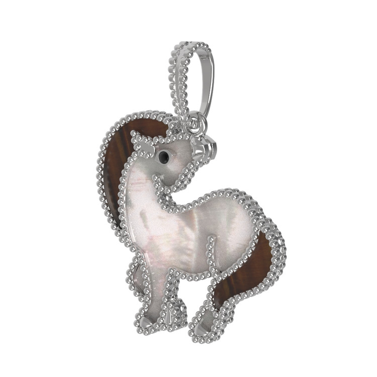 Подвеска из белого золота c эмаль , тигровым глазом и перламутром