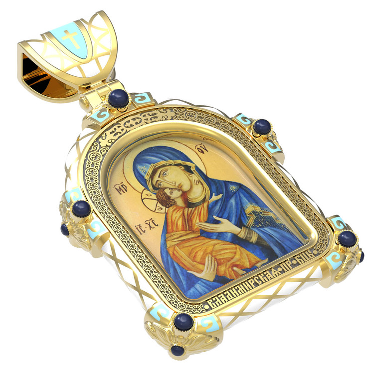 Образок из лимонного золота c эмаль , иконописью и темперой