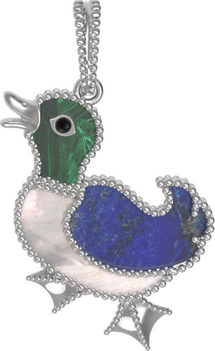 Подвеска из белого золота c эмаль , лазуритом, малахитом и перламутром