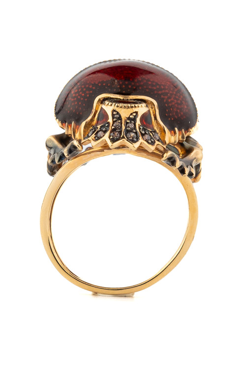 Кольцо из золота c эмаль , фианитом и гранатом