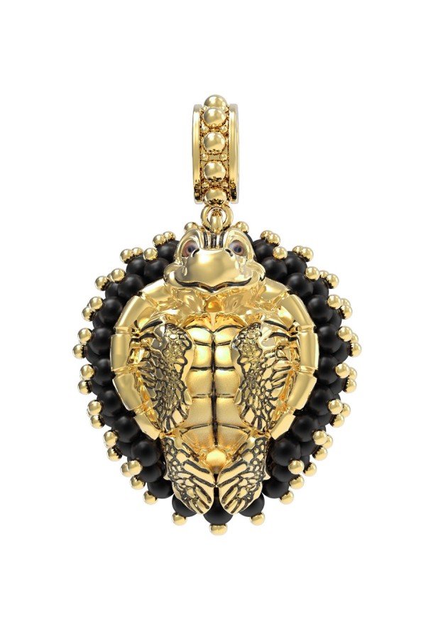 Подвеска из лимонного золота c эмаль и ониксом