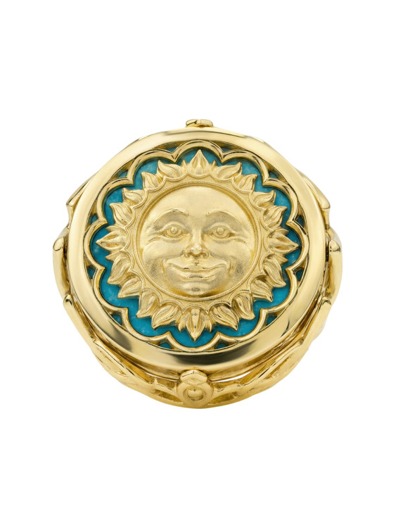 Кольцо из лимонного золота c бирюзой и лазуритом