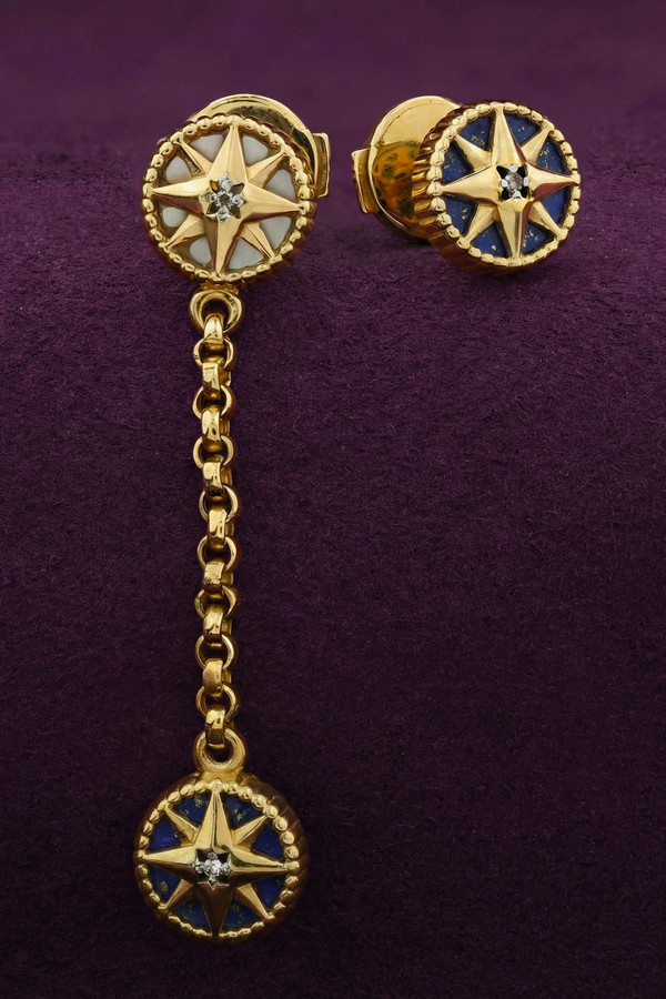 Серьги из лимонного золота c бриллиантами, лазуритом и перламутром