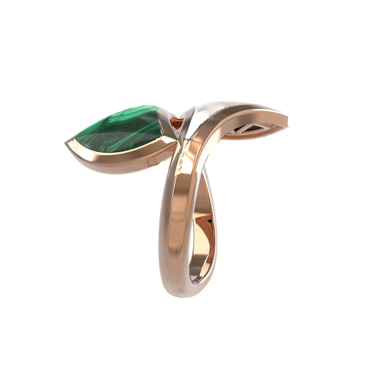 Кольцо из золота c малахитом и перламутром