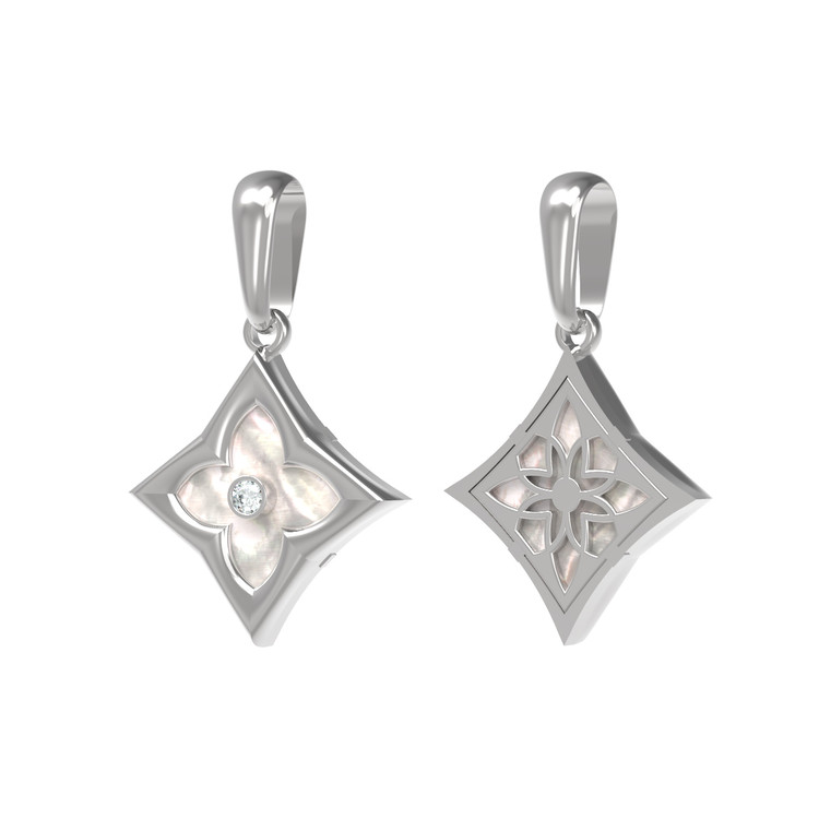 Подвеска из белого золота c бриллиантами и перламутром