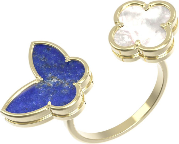 Кольцо из лимонного золота c лазуритом и перламутром