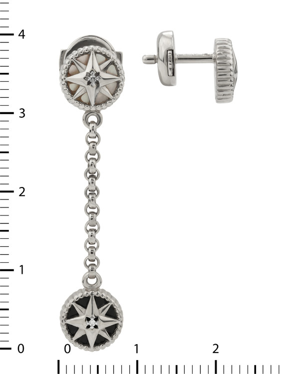 Серьги из белого золота c бриллиантами, ониксом и перламутром