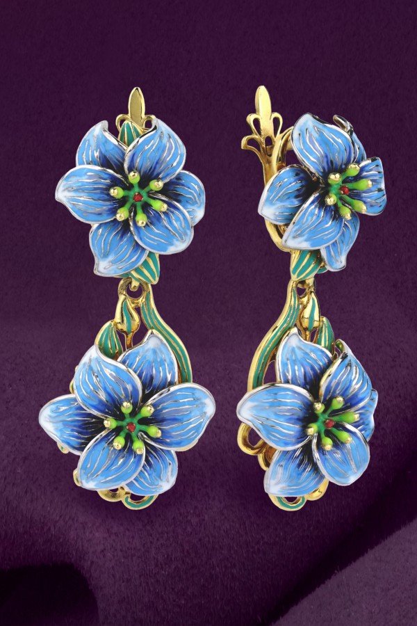 Серьги из лимонного золота c эмаль