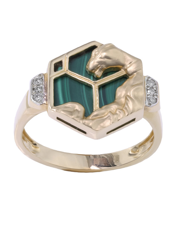 Кольцо из лимонного золота c бриллиантами и малахитом