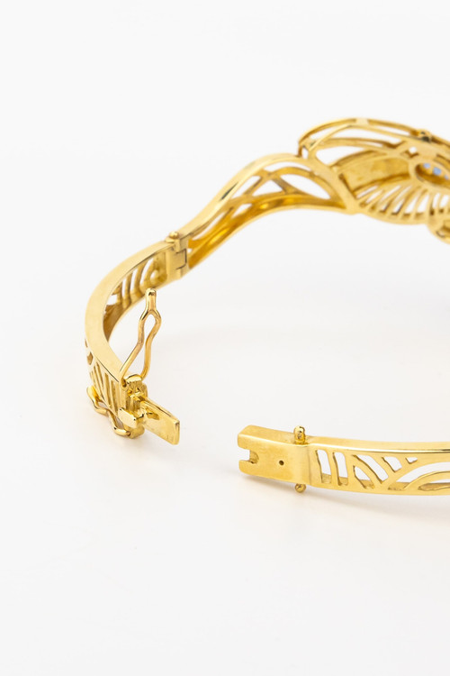 Браслет из лимонного золота c эмаль , фианитом, турмалином и эмалью