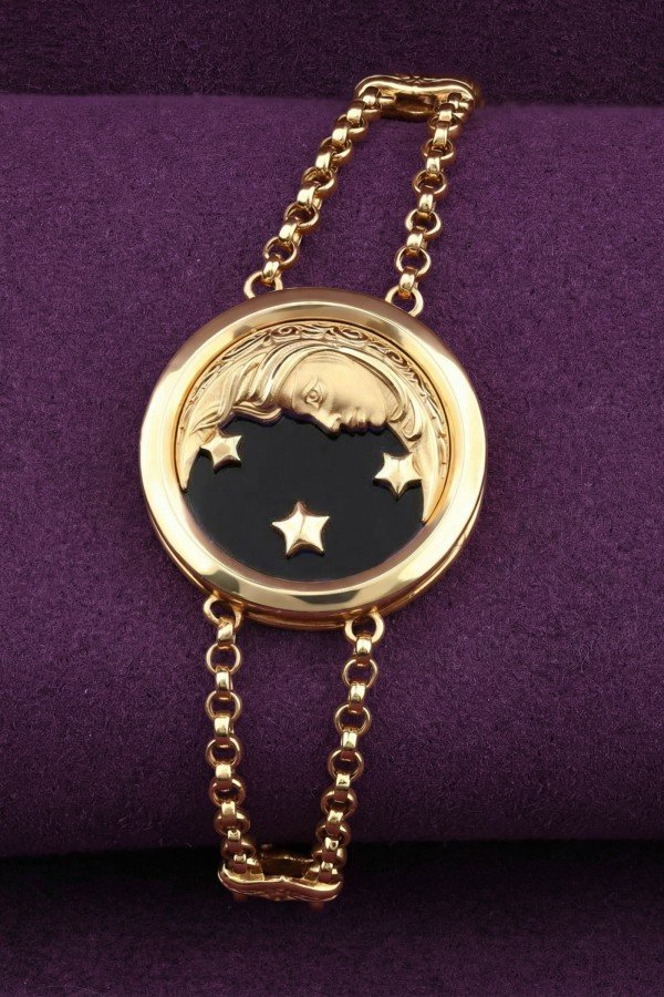 Браслет из лимонного золота c ониксом и перламутром