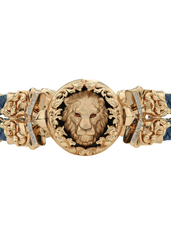 Браслет из золота c эмаль , бриллиантами, кожаным шнурком и ониксом