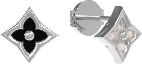 Серьги из белого золота c ониксом и перламутром