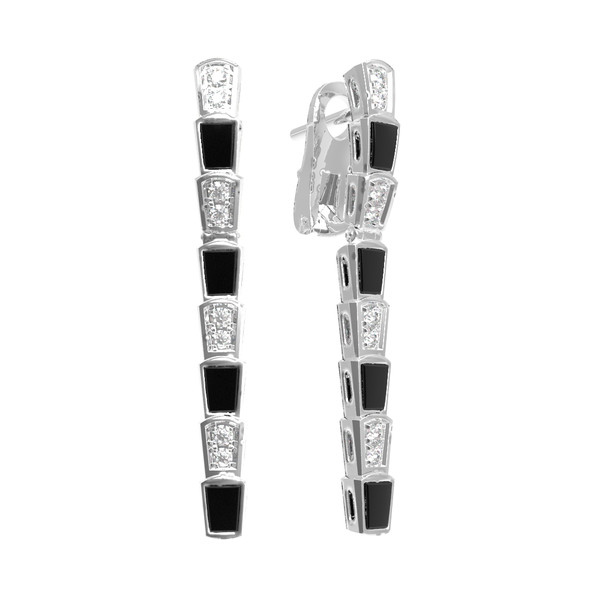 Серьги из белого золота c бриллиантами и ониксом