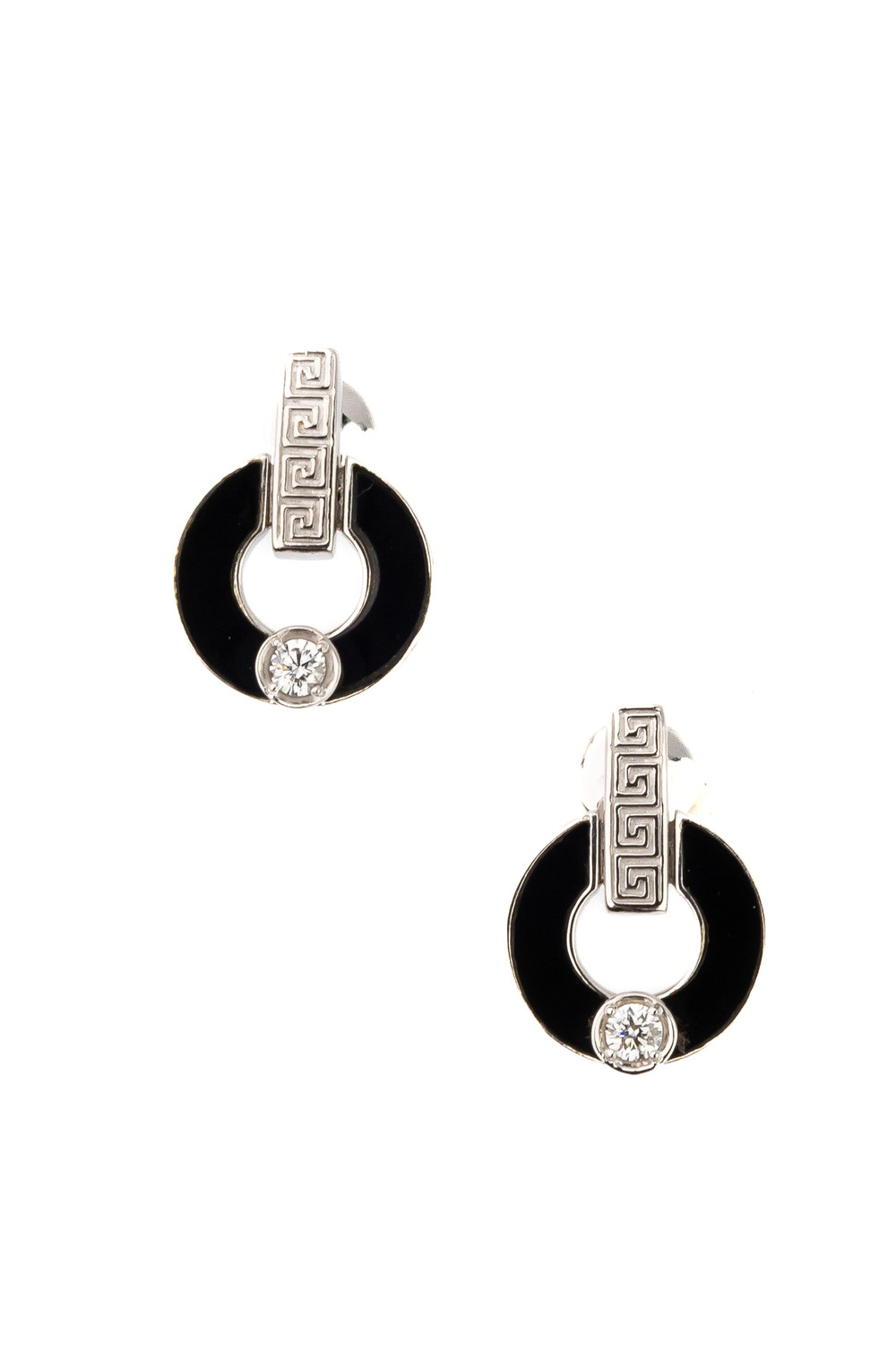 Серьги из белого золота c бриллиантами и ониксом