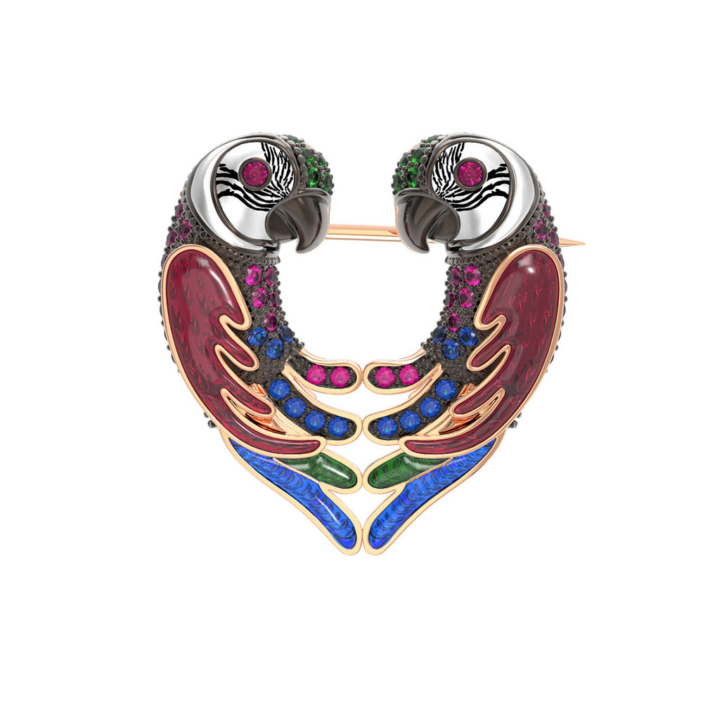 Брошь из золота c эмаль и фианитом