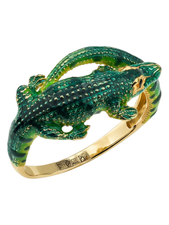 Кольцо из лимонного золота c эмаль