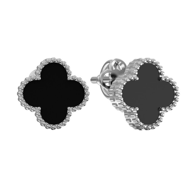 Серьги из белого золота c ониксом