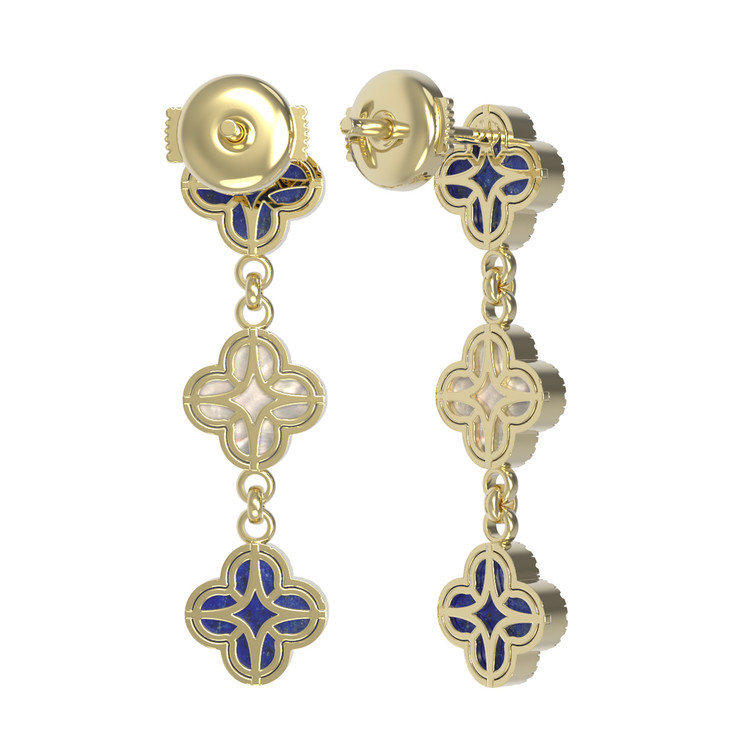 Серьги из лимонного золота c бриллиантами, лазуритом и перламутром